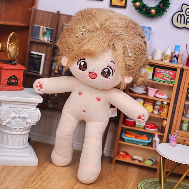 20cm Cotton Star Doll with Skeleton & Frizzy Hair - Nude Plush Doll