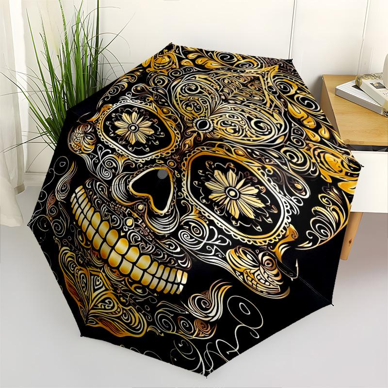 1pc   Skull Umbrella Portable Folding Umbrella Iron Frame Hole Bone Structure Outdoor Home Umbrella