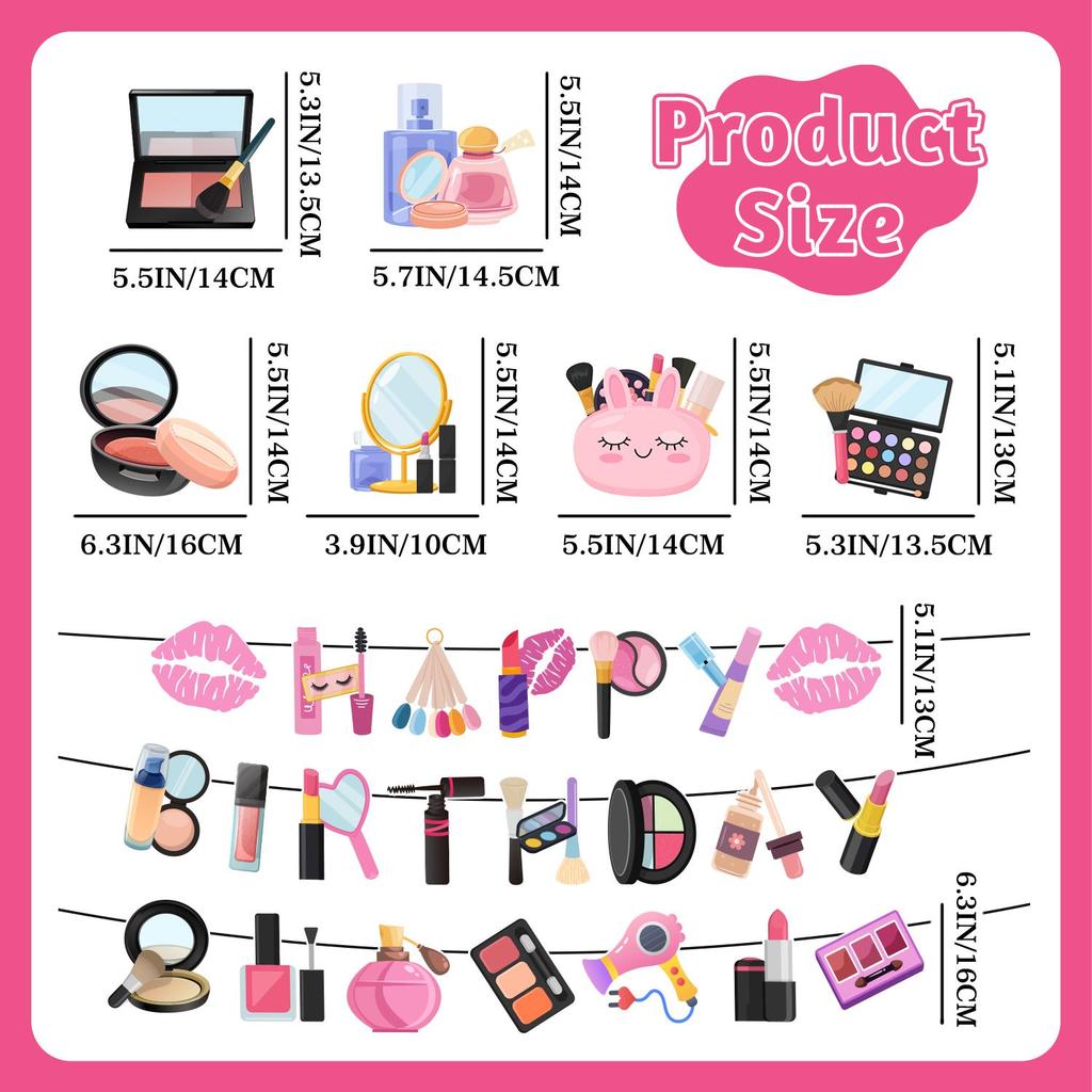 Make-up Geburtstagsfeier Dekorationen Banner mit Spiraldekorationsset - Geburtstagsbanner Spa-Party Hängende Papierdekorationen für Mädchen Frauen Make-up Party