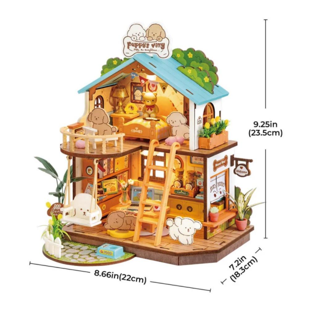 

Robotime Rolife DIY Miniature Dollhouse Kit Rolife Puppy s Cozy Villa Amazing Gift for Children DIY Miniature House for Adult