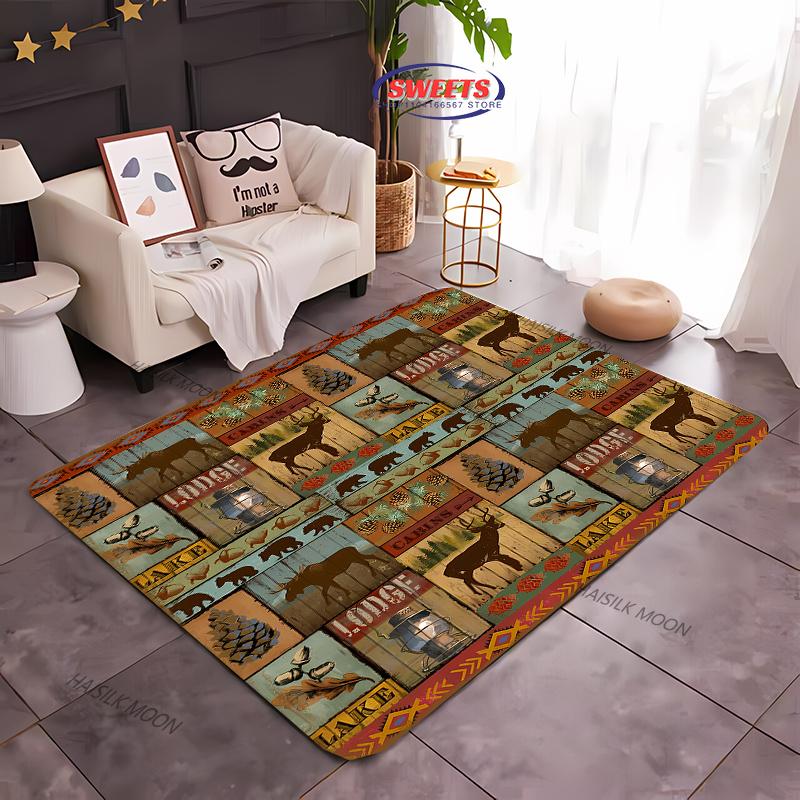 1PC Nordic Animal Bear Theme Print Carpet Living Room Bedroom Sofa Office Large Area Decoration Mat Children's Game Carpet
