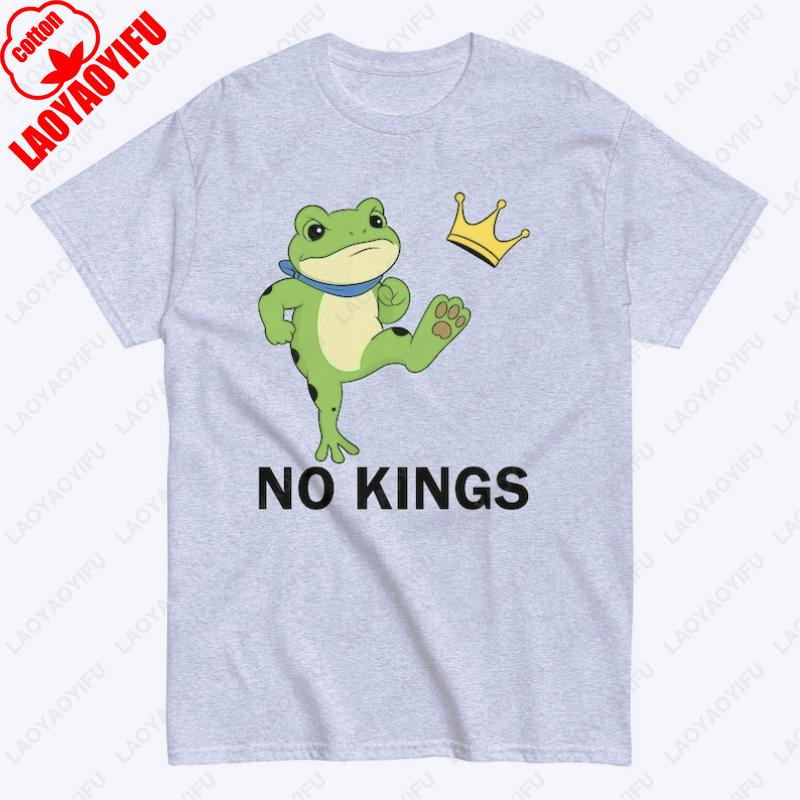 No Kings Men Women Portland Frog Protest TShirt Novelty Creative Popular Cotton Commuter Tops Street Fashion Simple Leisure Tops