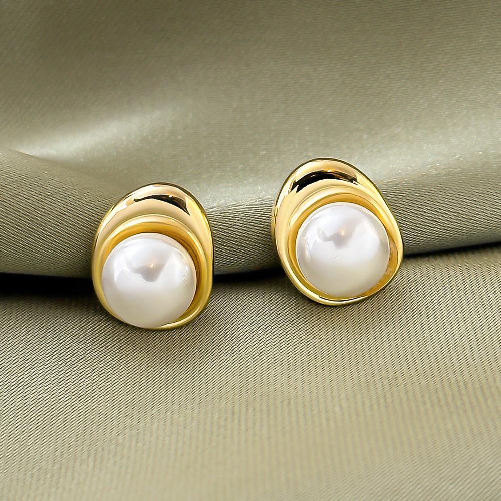 Copper Drop Pearl Earrings With Elegant Design For Female Fashion Accessories