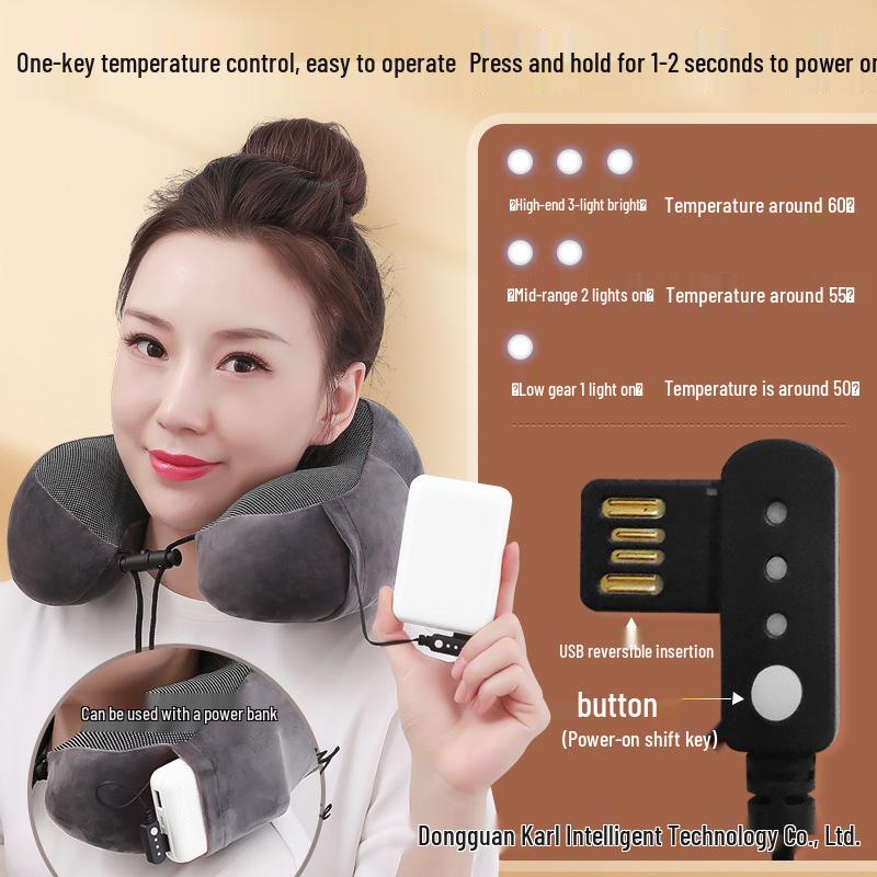 Electric Heated U-Shaped Memory Foam Neck Pillow for Travel & Office