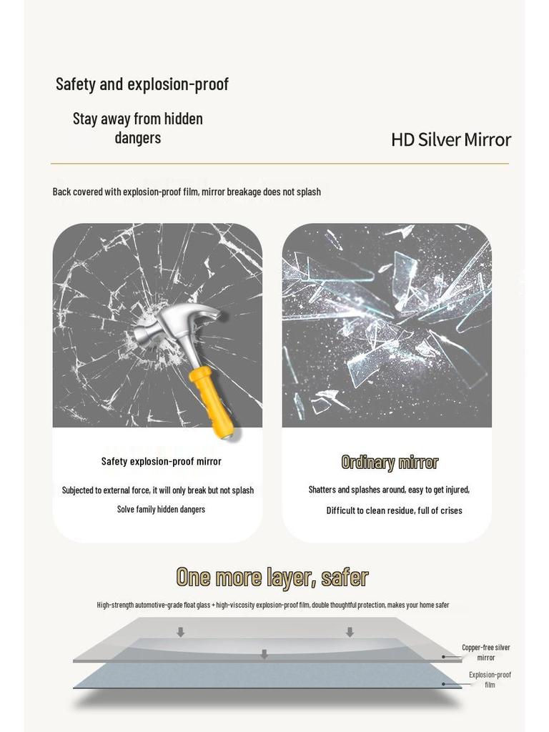 Frameless Wall-Mounted Dressing Mirror for Home or Dorm