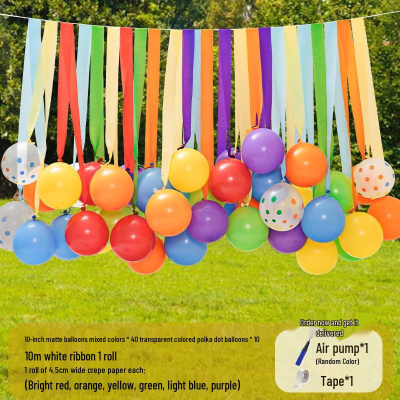 2026 Children's Day Graduation School Decoration: Rainbow Balloon & Ribbon Setup for Outdoor Classroom Camping Atmosphere