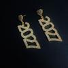 Elegant New Year Earrings Rhinestone Long Drop Earring Jewelry 2027 Digital Earrings  New Year Gift