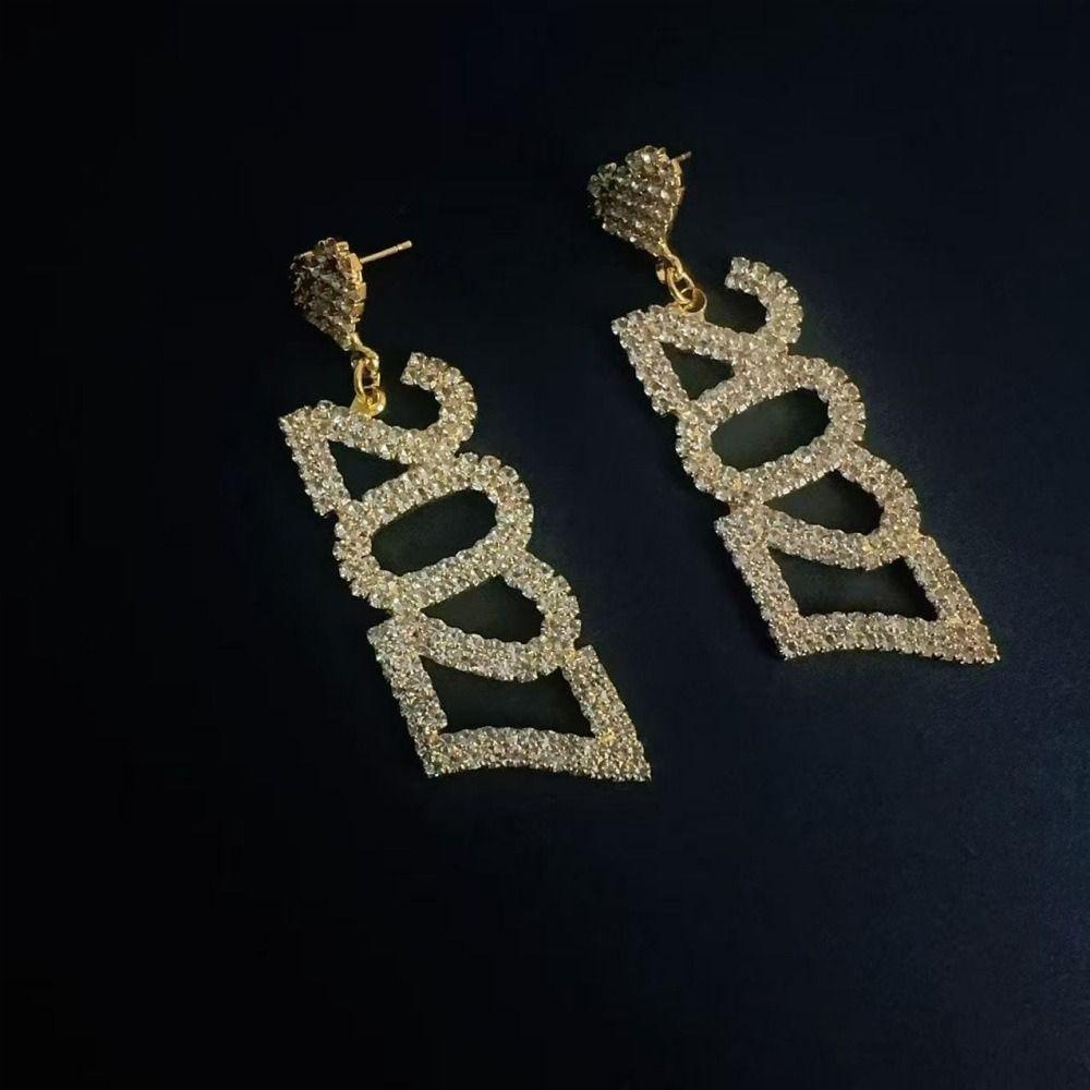 Elegant New Year Earrings Rhinestone Long Drop Earring Jewelry 2027 Digital Earrings  New Year Gift