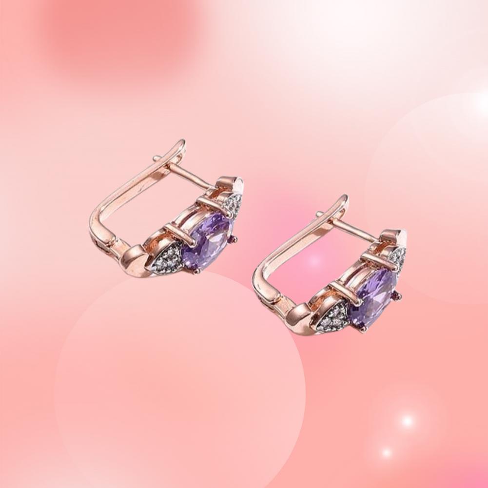 Gorgeous Purple Zircon Drop Earrings for Women Rose Gold Color Fashion Jewelry Wedding Accessories