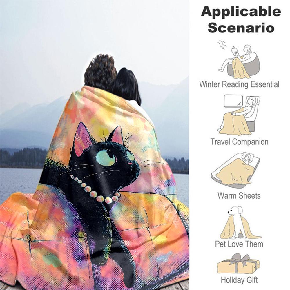 1 Stück Katzenkunstwerk Outdoor-Decke Leichte Flanell, Ganzjahresnutzung für Sofa, Bett, Reisen, Camping, Wohnzimmer, Büro, Couch003