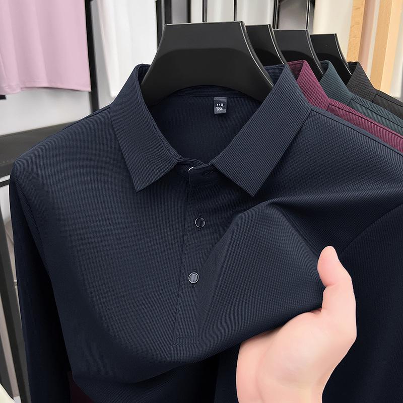 Men's Long Sleeve Polo - Loose Fit, Fashionable Lapel, Versatile Solid Color, Casual T-Shirt for Spring/Autumn