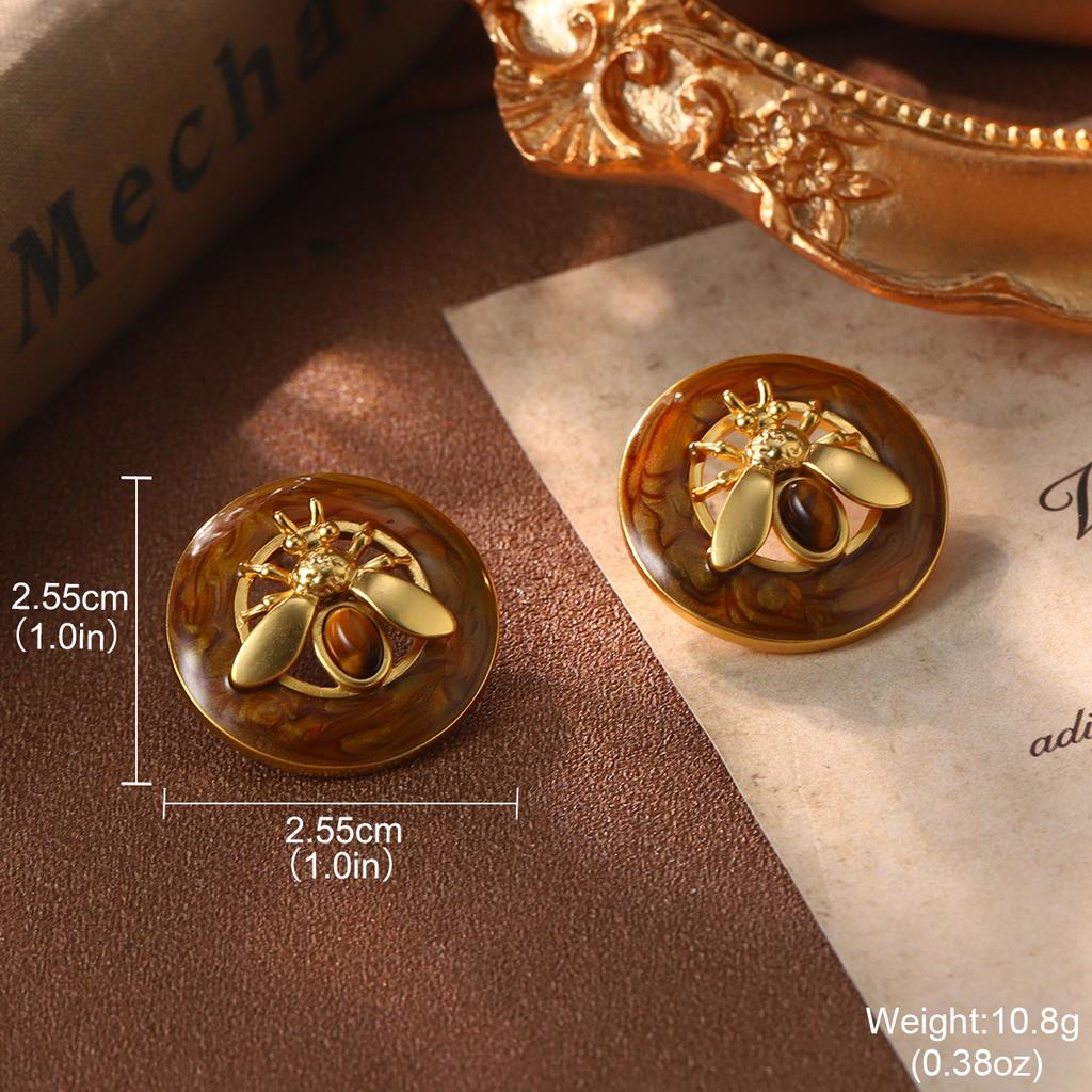 Court style medieval pearl geometric earrings bee retro stud earrings fringed hollow color retention advanced temperament earrings
