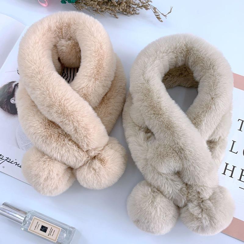 Scarf Women's Autumn and Winter New Fur Rabbit Plush Thickened Warm Scarf Solid Color Hairball Cross Student Children
