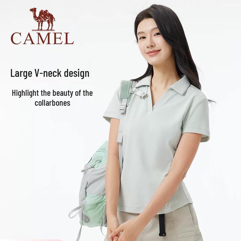 Camel Women s Short Sleeve V-Neck Polo T-Shirt S