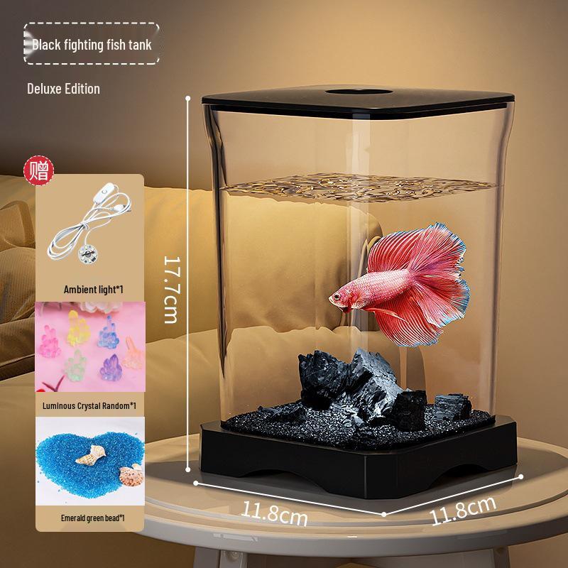 Creative Betta Fish Ecological Desktop Tank with Night Light Decoration.