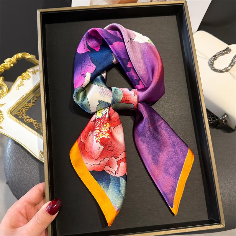 Peony Huayun Printed Silk Scarf Square Scarf Premium Versatile Shawl Sunscreen Neck Small Square Scarf Headscarf Women's Scarf