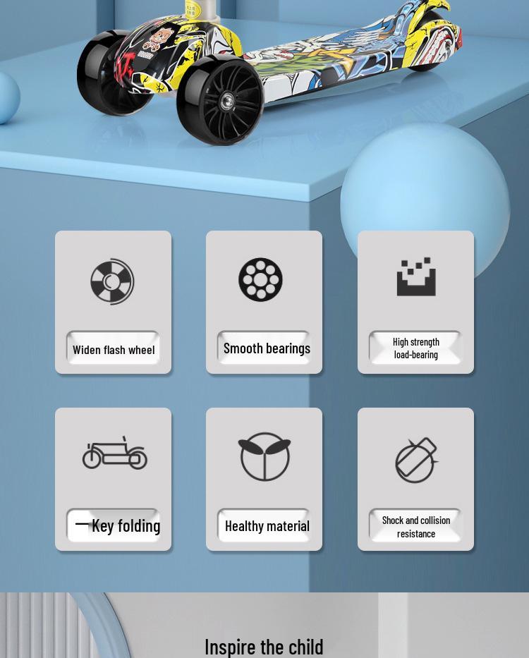 Foldable Children's Scooter with Music & Lights for Ages 3-12