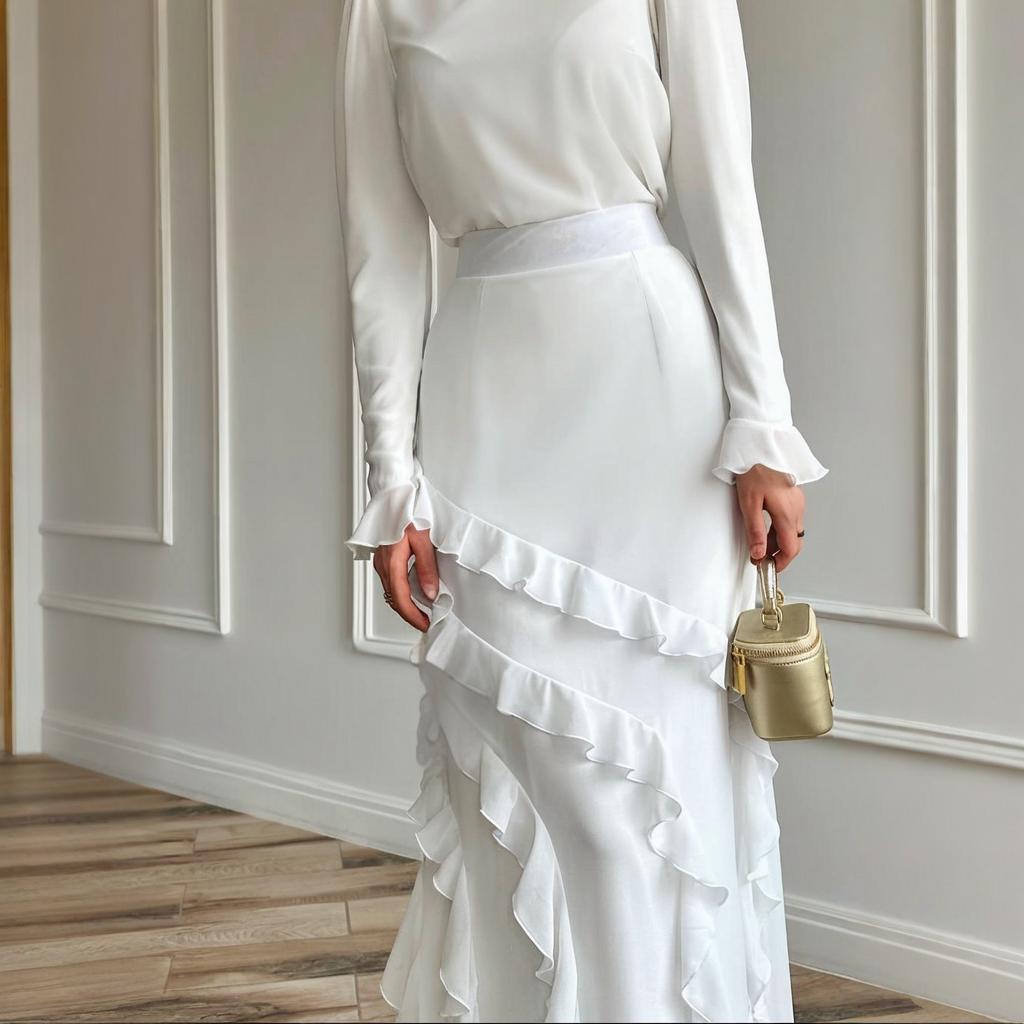 

Весеннее вечернее платье высокого класса 2025 года с 3D-рюшами - Облегающее длинное платье для изысканного образа Large белый