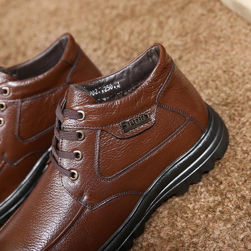 Men Winter Boots Business Genuine Leather Ankle High-top Cotton Snow Boots With Full Fur lining for father fgb78