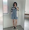 Blaue Jeans-Shorts für den Sommer, lockere Shorts mit weitem Bein, koreanische Jumpsuit-Shorts für Frauen