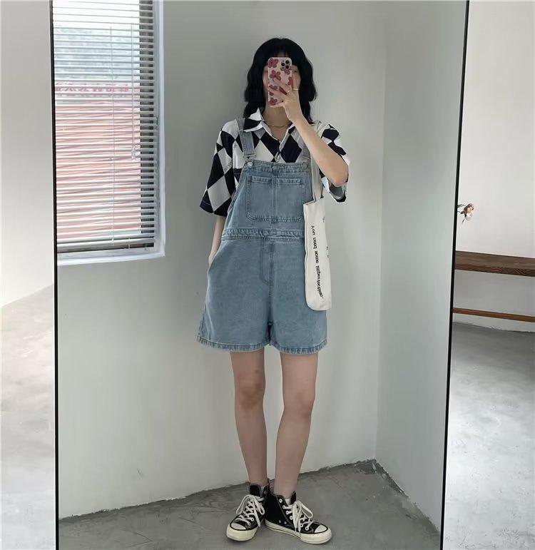 Blaue Jeans-Shorts für den Sommer, lockere Shorts mit weitem Bein, koreanische Jumpsuit-Shorts für Frauen