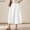 ZANZEA Women Casual Elastic Waist Loose Wide Leg Capris Pants
