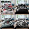 3D Print Motorcycle Pattern Bed Three-piece Set of Set of Pillows Set Large Double Bed Home Bedding