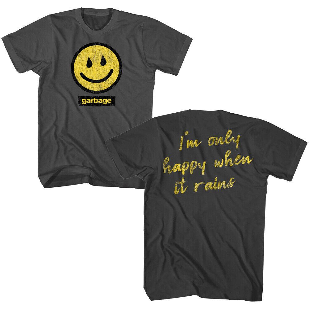 Garbage Mens Tshirt Rainy Smiley Graphic Tee Only Happy When It Rains Lyrics Alt Rock Band Album Concert Merch S