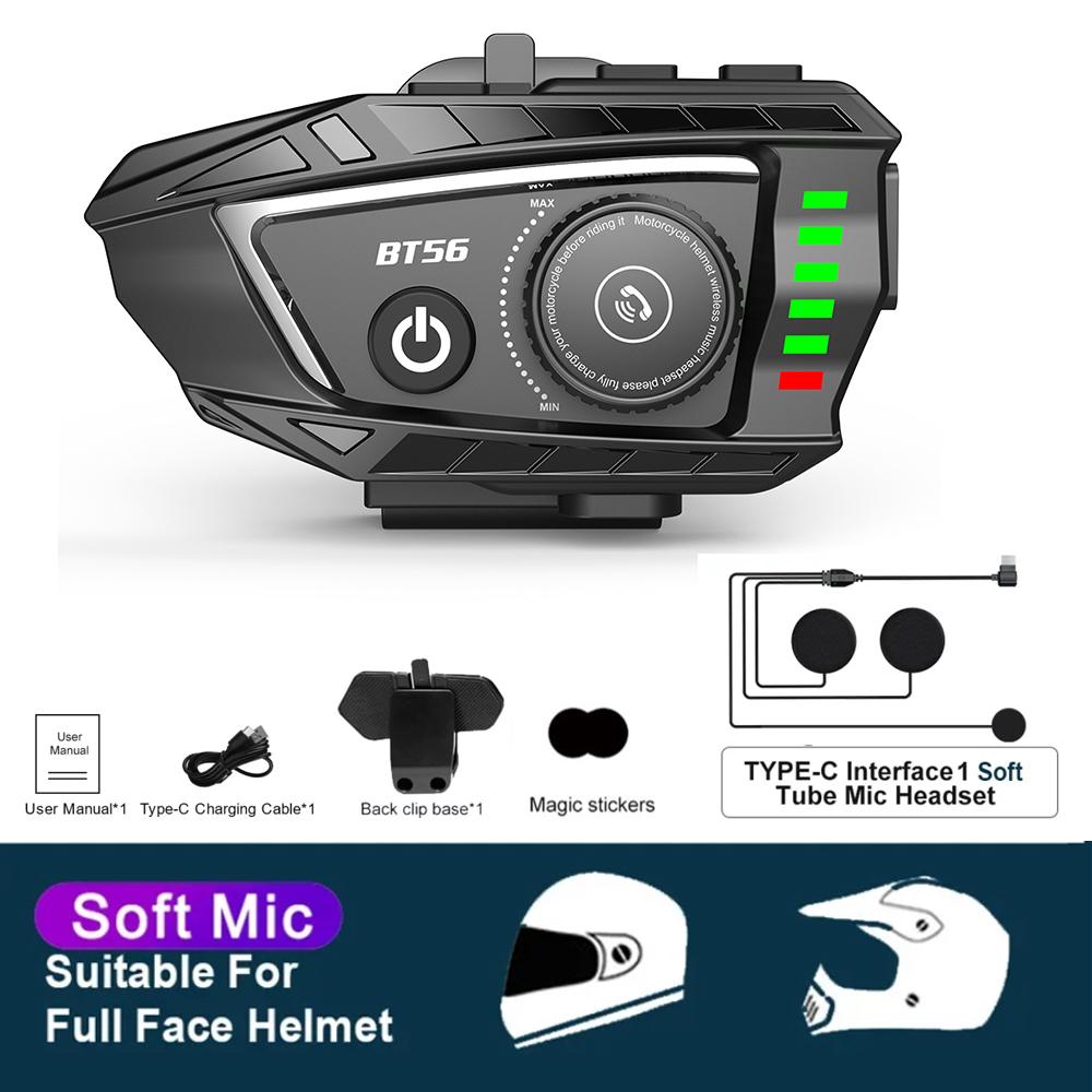 BT56 Motorcycle Helmet Bluetooth Headset BT5.4 Handsfree Call Wireless Noise Reduction Waterproof Headphone with RGB Light