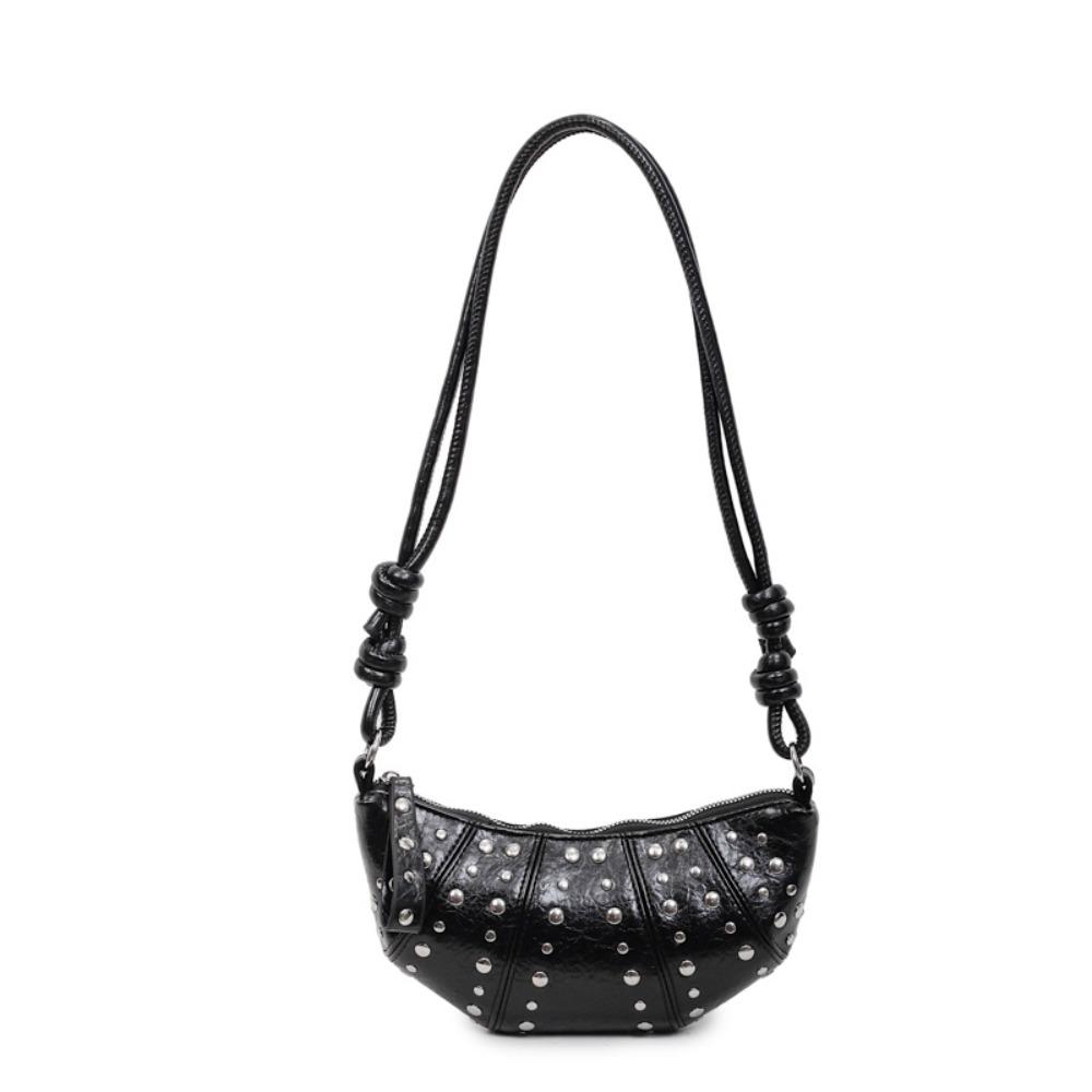 Crossbody Bag Rivets PU Dumplings Bag Small Pack Punk Style Handbags Croissant Shoulder Bag  Lady