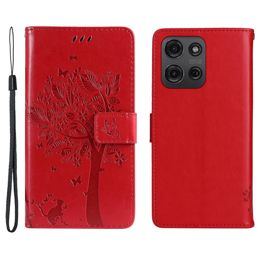 For Motorola Moto G75 5G Phone Case with Stand Cat Tree Pattern Leather Wallet Mobile Cover