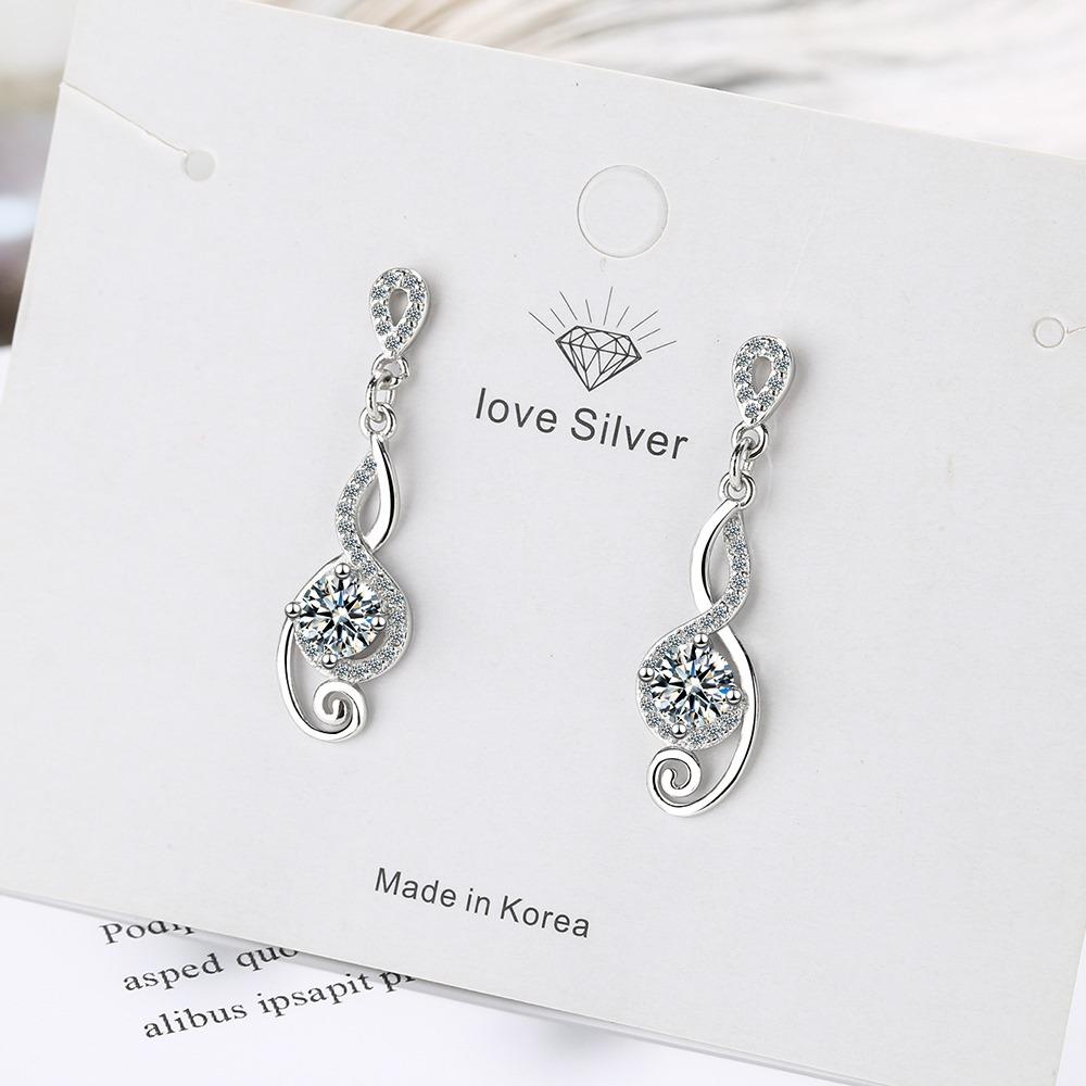 Orecchini a Pendente Forma di Nota in Argento Sterling con Zirconi Rotondi, Orecchini da Matrimonio e Festa, Regalo Gioiello