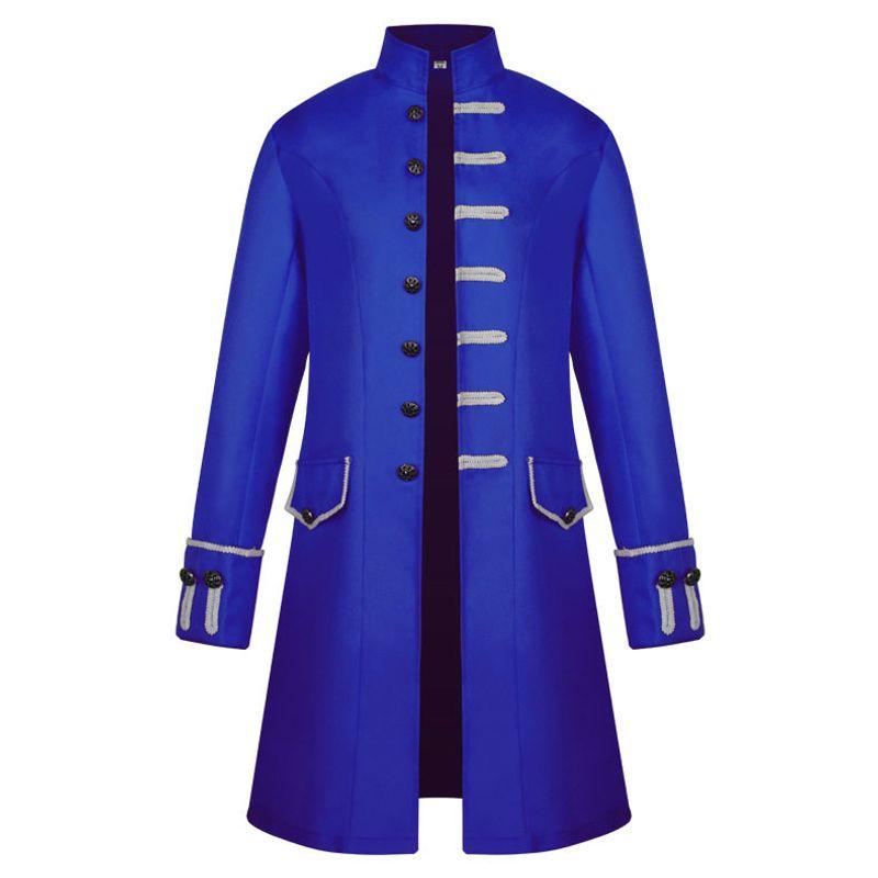 2021 New Foreign Trade European and American Men's Coat, Solid Color Fashion Steampunk Retro Men's Uniform with Stand Collar