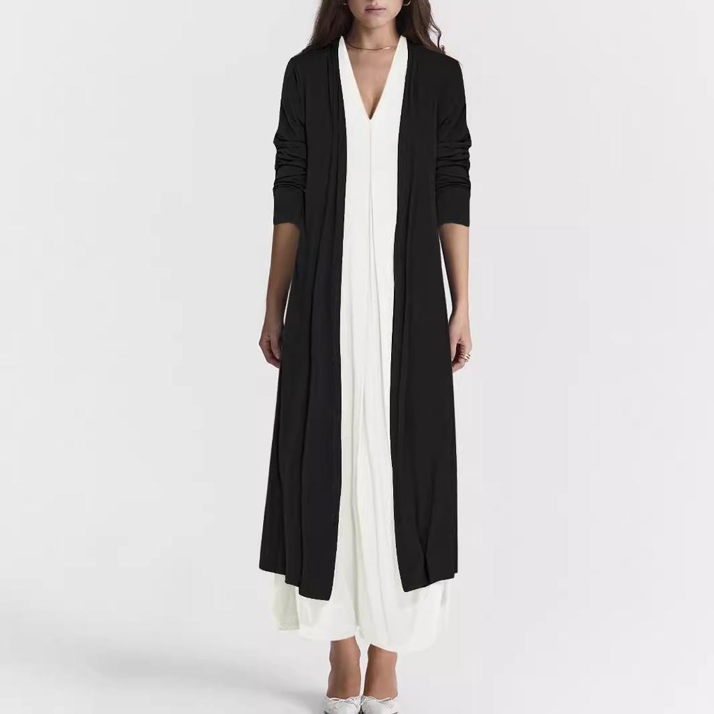 European and American New Casual Solid Color V-neck Cardigan Jacket Dress Set Two-piece Set for Women
