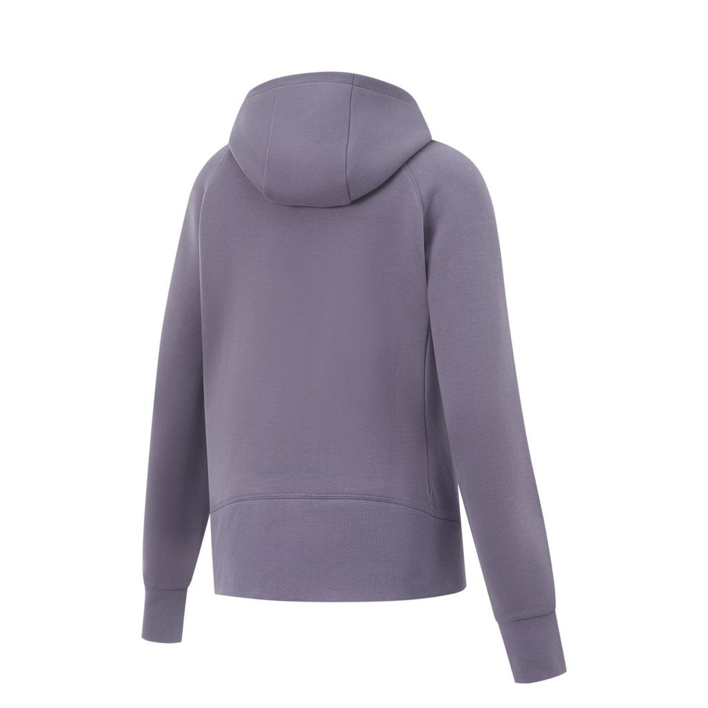 Li-Ning Solid Color Hooded Cardigan Sweatshirt Women Tops Dark-Gray Purple AWDU970-5