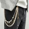 Exquisite Luxury Imitation Pearl Trousers Hipster Pant Jean Keychain for Men Punk Trousers Jeans Keyring Hiphop Jewelry