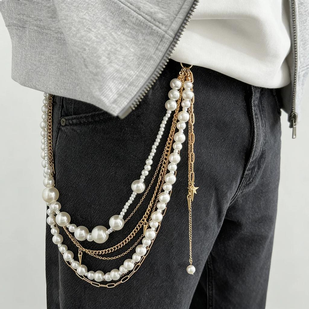 Exquisite Luxury Imitation Pearl Trousers Hipster Pant Jean Keychain for Men Punk Trousers Jeans Keyring Hiphop Jewelry