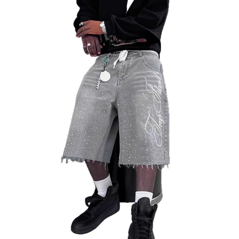 Unisex Vintage Gewaschene Jeansshorts Gerade Lockerer Schnitt Mittlere Leibhöhe 5/7 Länge Baumwollmischung Lässige Hosen Teenager Erwachsene