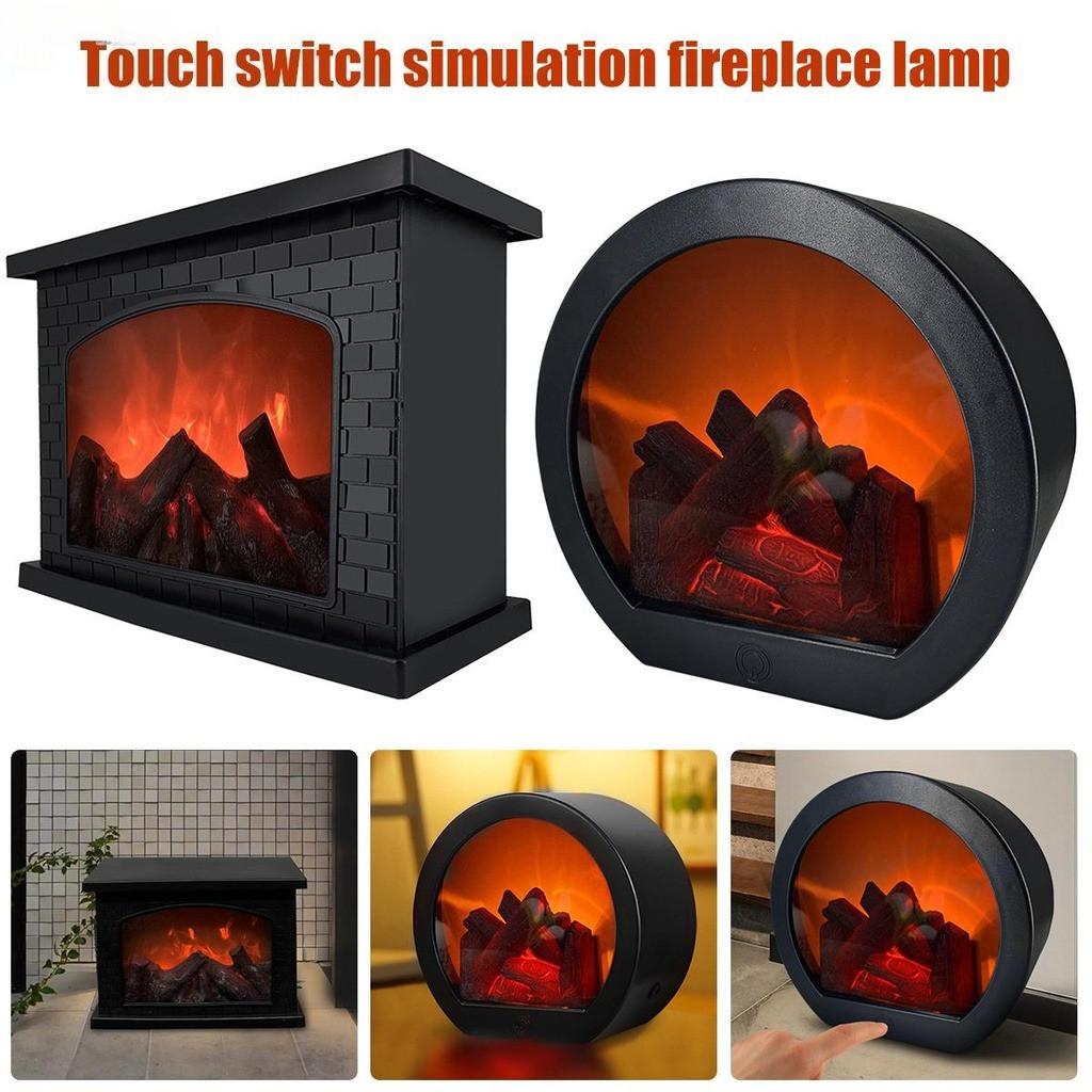 Touch Switch LED Fireplace Lantern Premium Simulation Log Fire Place Lantern Christmas Decorative Fireplace Lamp
