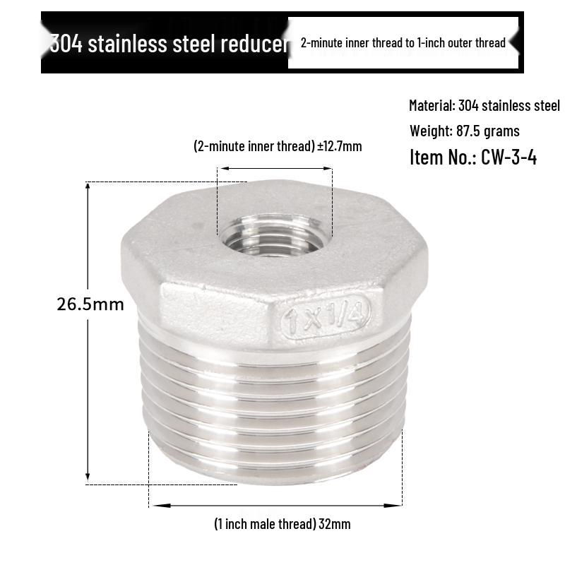 Reductor Buching din Oțel Inoxidabil 304: Reductor de 1,5", 1,2", 1" la 3 minute, 2 minute, 1 minut cu filet exterior și interior
