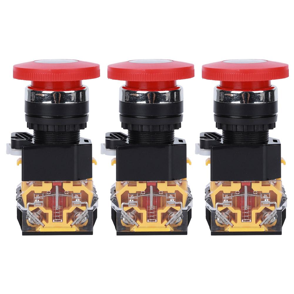 

3PCs Emergency Stop Push Button On Off Industrial Accessory Engineering Plastic 440V 10A 22mm