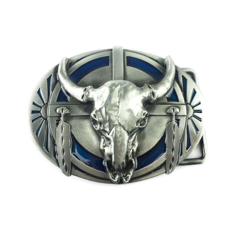 Oval Tribal Bull Skull Belt Buckle - Warrior Design, 3.8cm Personalized Smooth Buckle