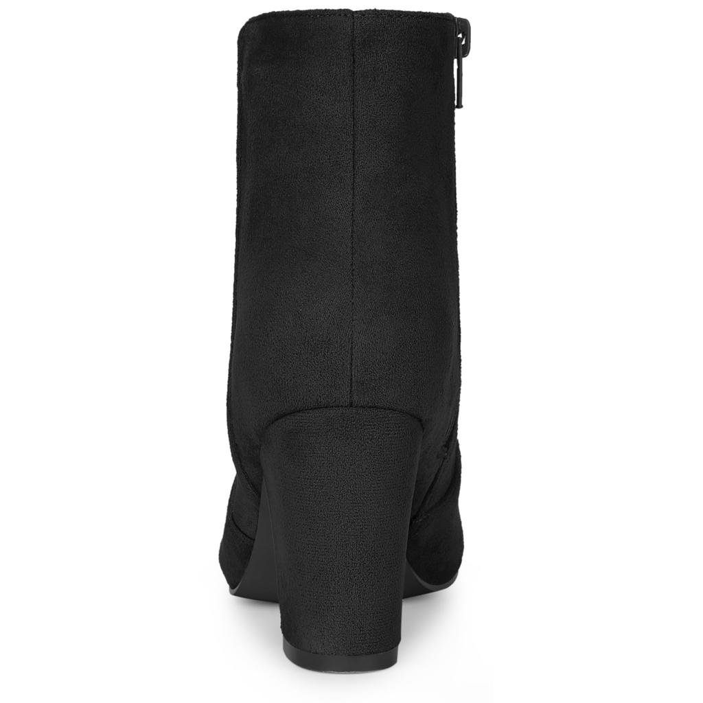 Allegra K Women's Side Zip Round Toe Chunky Heel Ankle Boots, Black, Size 23.5cm