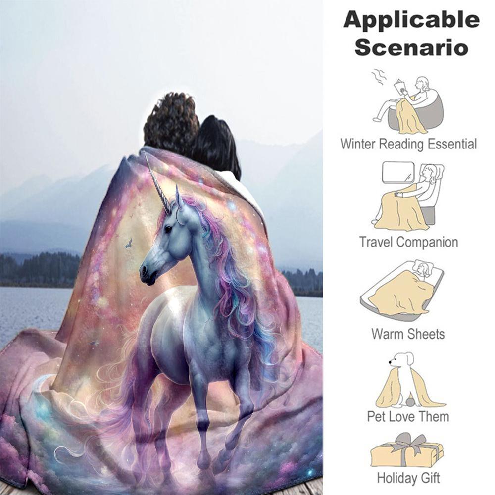 1pc Unicorn Fantasy Flannel Blanket, Comfortable and Warm Blanket, for Camping Sofa Bed and Couch Office037