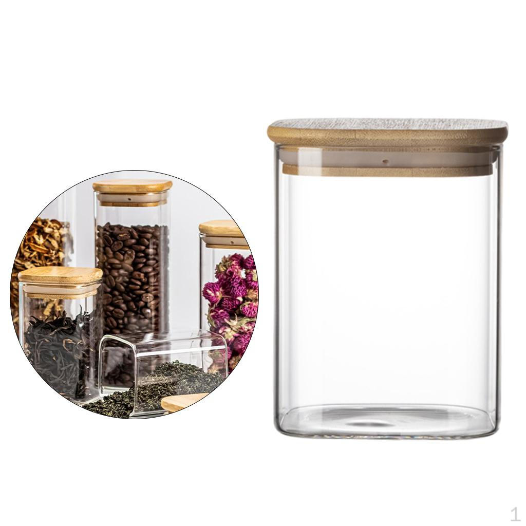 Стеклянный диспенсер с бамбуковой крышкой, элегантный, герметичный, для хранения круп и снеков в кладовой 13 x 10 cm 1000ml