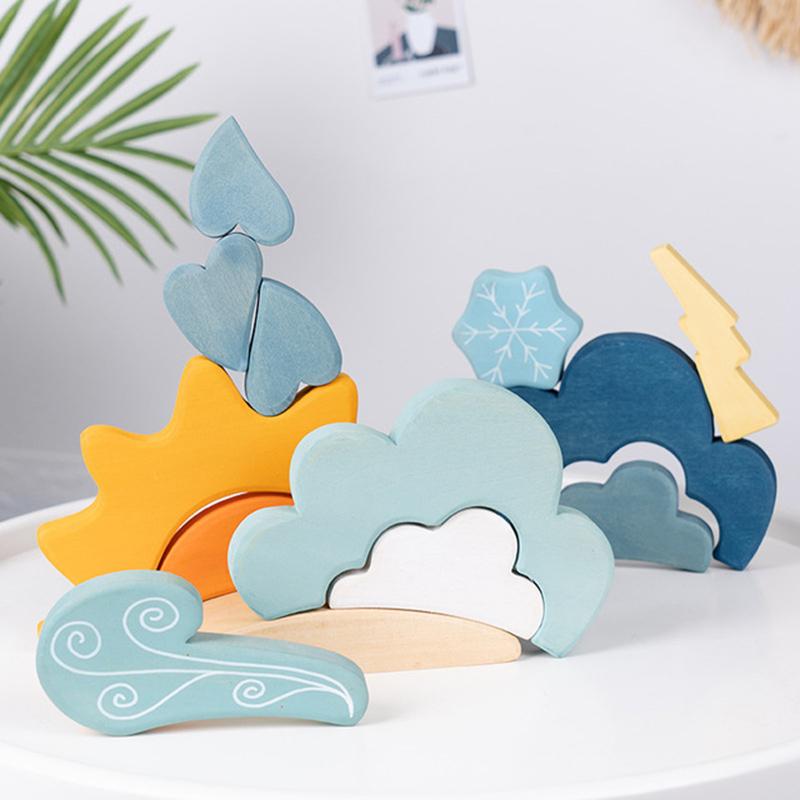 

Дерев яні іграшки Монтессорі Веселка для дітей Погода Хмара Дощ Сонце Блискавка Вітер Будівельний блок Сцена Будівництво Сенсорна гра Дитячі іграшки