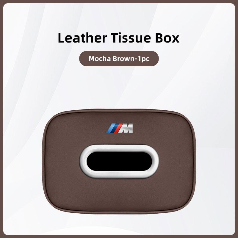 CTCE1 Car Tissue Box Holder Leather Car Armrest Napkin Case Sun Visor Backseat Bag For BMW 50th Anniversary Edition E46 E53 E90 E60 E9