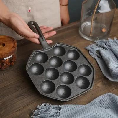 Сковорода Takoyaki на 12 отворів з дерев'яною ручкою Кульки восьминога Сковорода Чавунна форма Побутова антипригарна сковорода Посуд Інструмент для приготування їжі