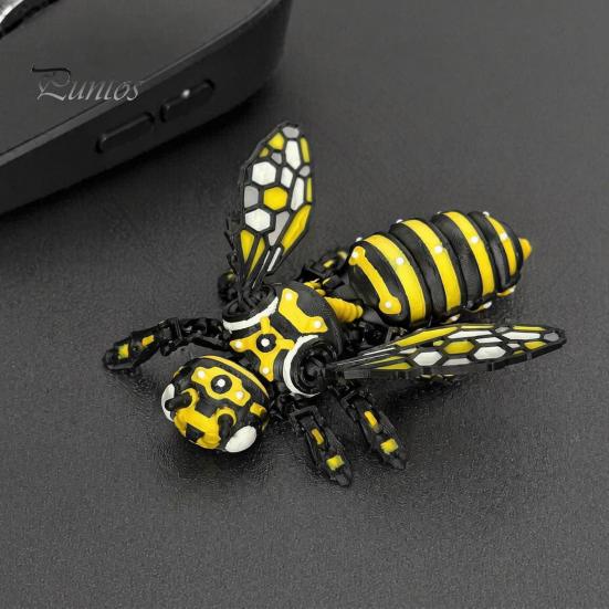 Unique Shelf Display Item 3D Printed Articulated Bee Figure Toy, Keychain Ornament, Posable Mechanical Customizable Poseable Insect Figurine