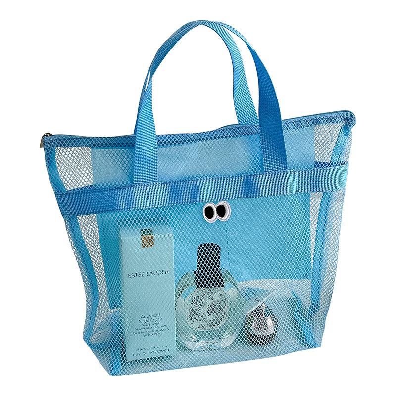 Korean-Style Large Mesh Beach Bag for Toiletries & Makeup - Portable & Water-Resistant
